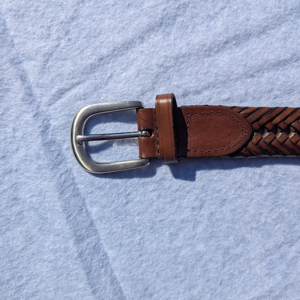 Unique Braided Brown Leather Belt with Silver Buckle